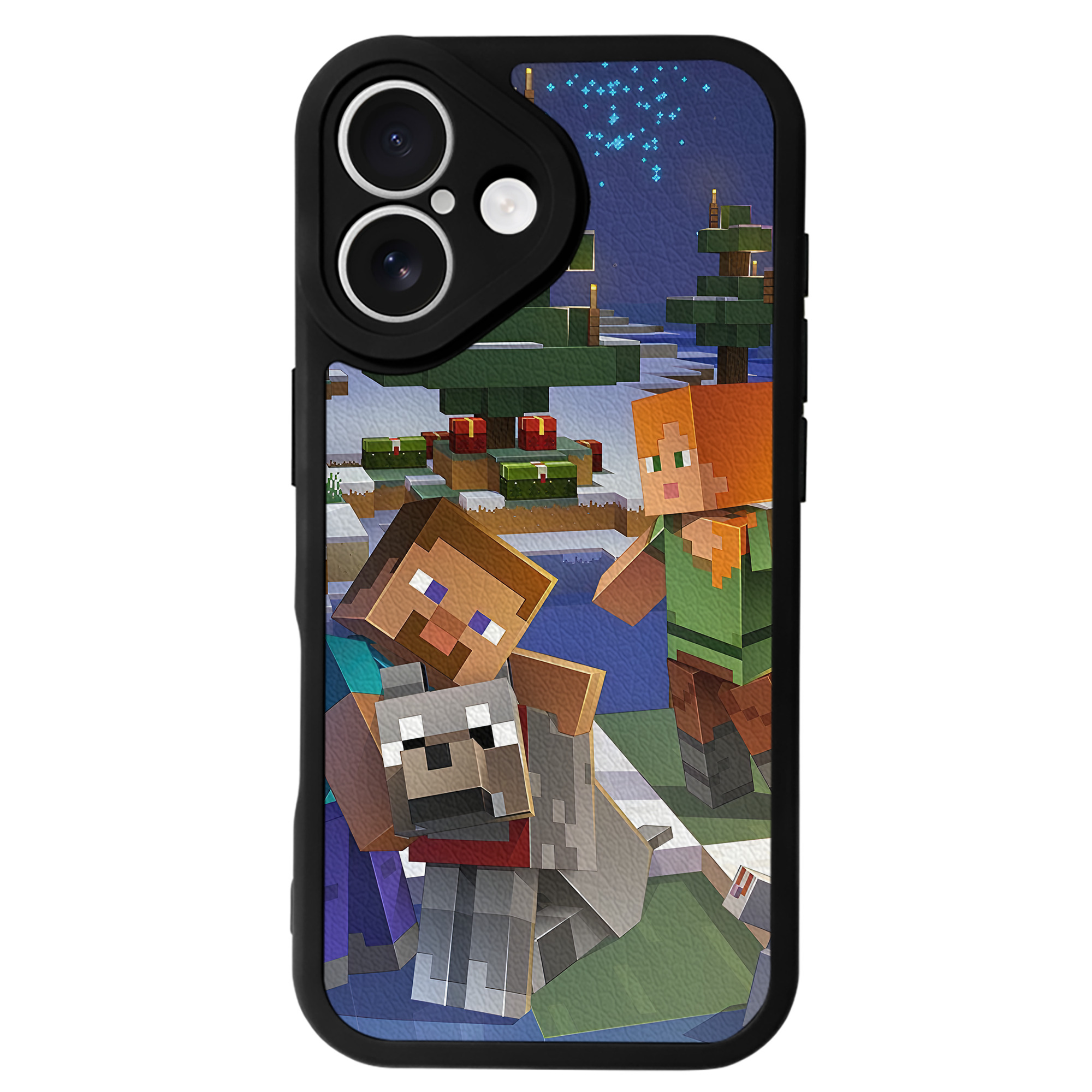（画像用） マインクラフト ブロックの世界 Minecraft MC Block world 【iPhone 16シリーズ対応】シリコンスマホケース（レザー調） 材質：シリコン